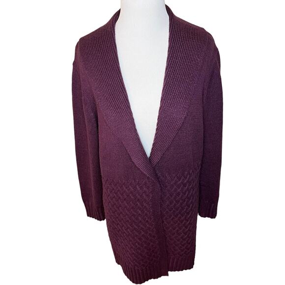 Chico’s Size 2 Purple Open Front Duster Cardigan Sweater Cotton Blend 12/14 - Picture 2 of 8